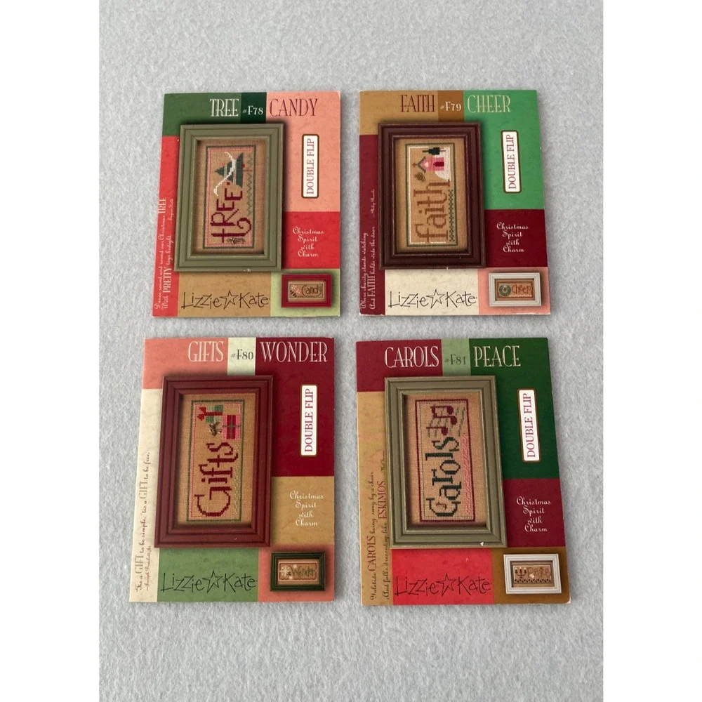 Lizzie Kate Christmas Double Flip Lot of 8 Cross Stitch Charts Patterns w/Charms